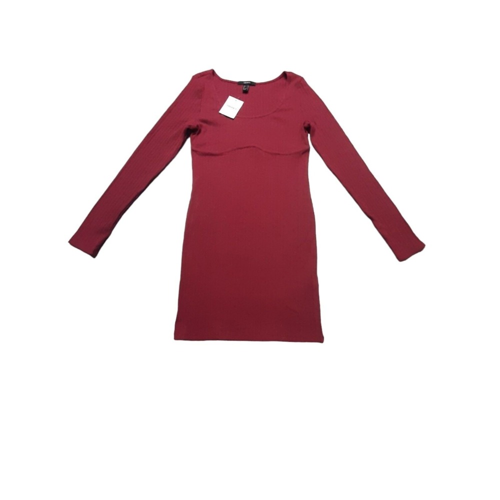Forever 21 ribbed Bodycon Dress Size Large burgundy NEW NWT long sleeve